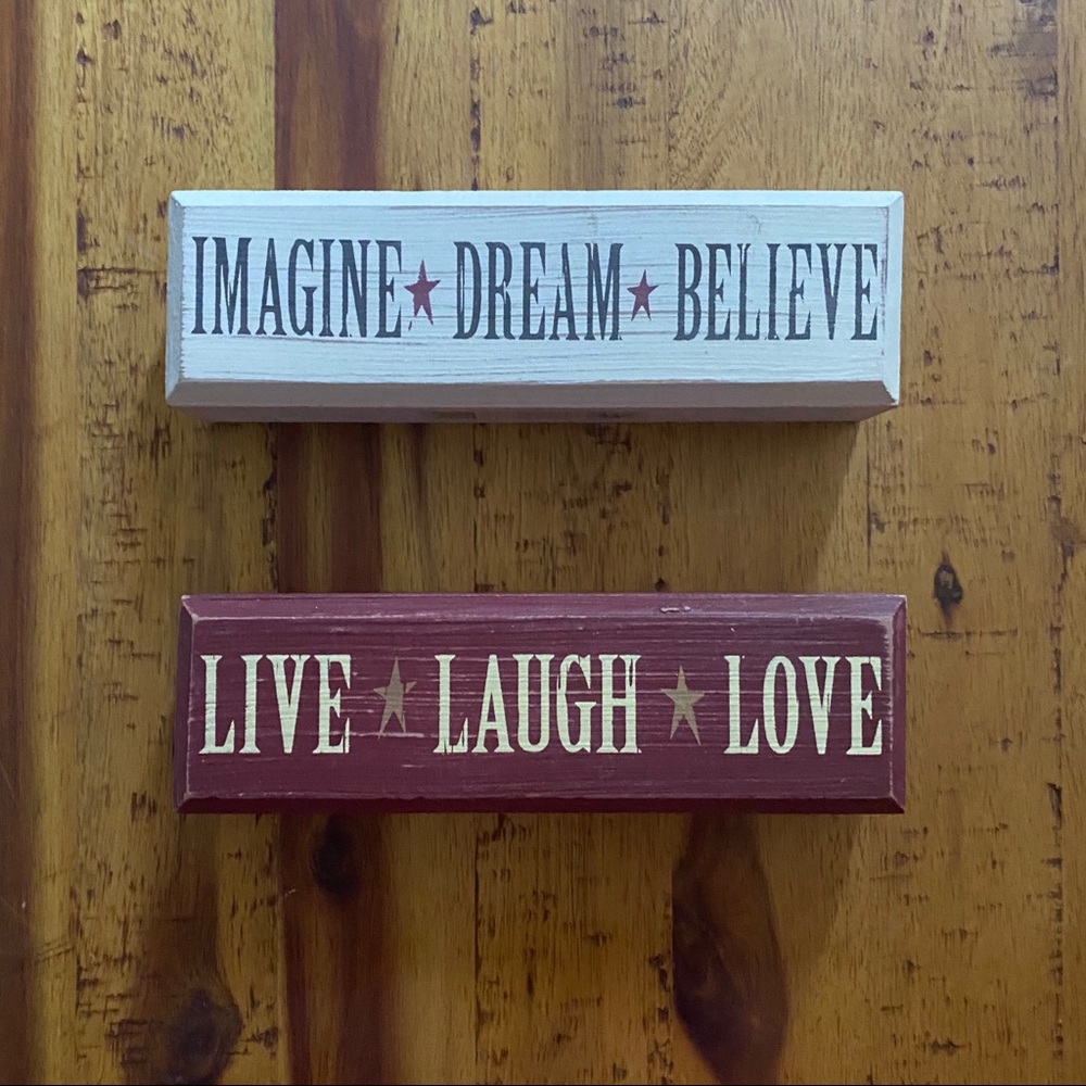 2 wooden decorative pieces hanging wall art